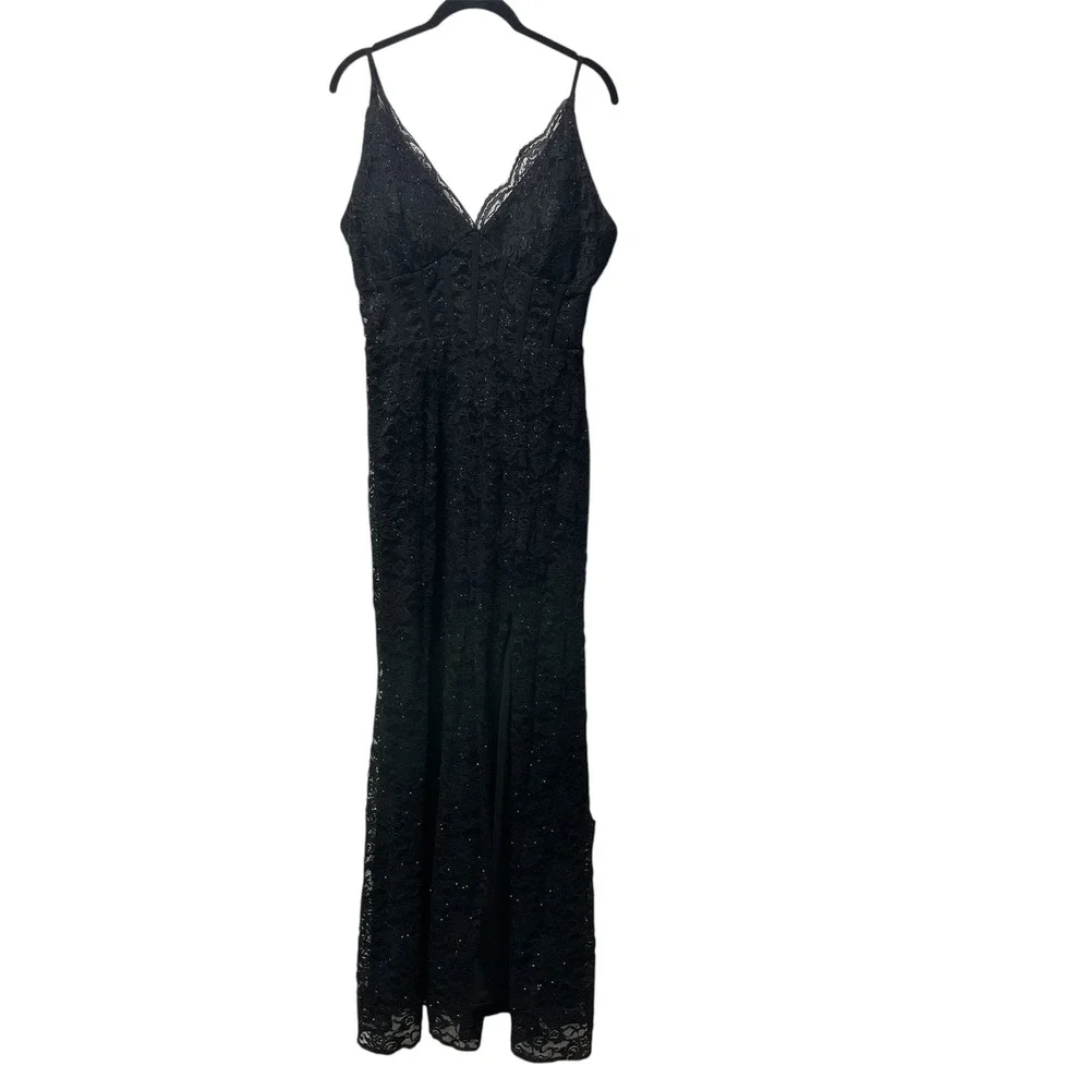 Lace Black Maxi Dress Formal Party Evening‎ Sleeveless Sexy Gown Junior Size 13